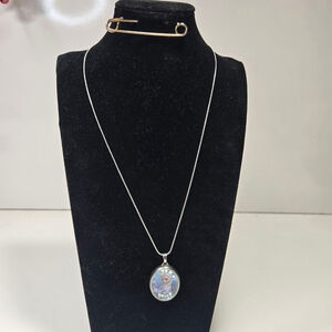 Disney Necklace Frozen Elsa Silver Blue Pendant Crystals 20" Long Collectible